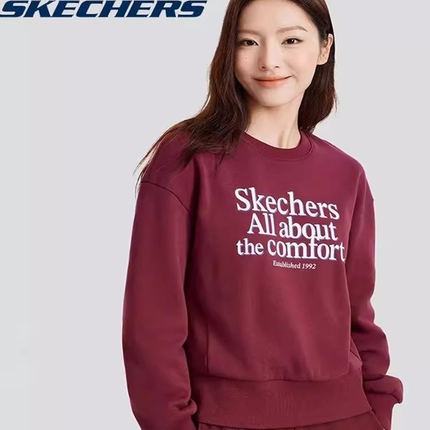 Skechers斯凯奇25年秋季新款女子保暖加绒卫衣学院风圆领L324W049