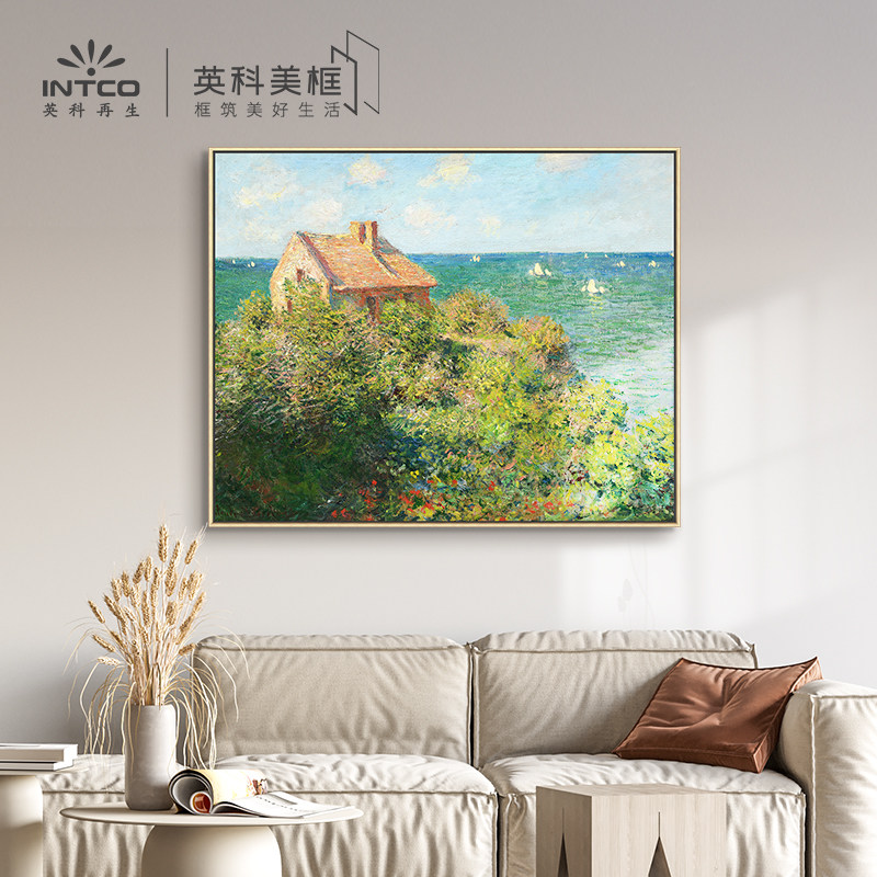 莫奈-悬崖上的渔夫小屋世界名画背景墙画卧室挂画走廊壁画可定制