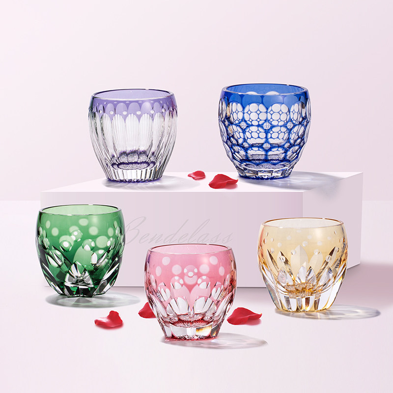 清酒杯KAGAMI日本进口繁花系列清酒酒具日式水晶烈酒杯江户切子杯