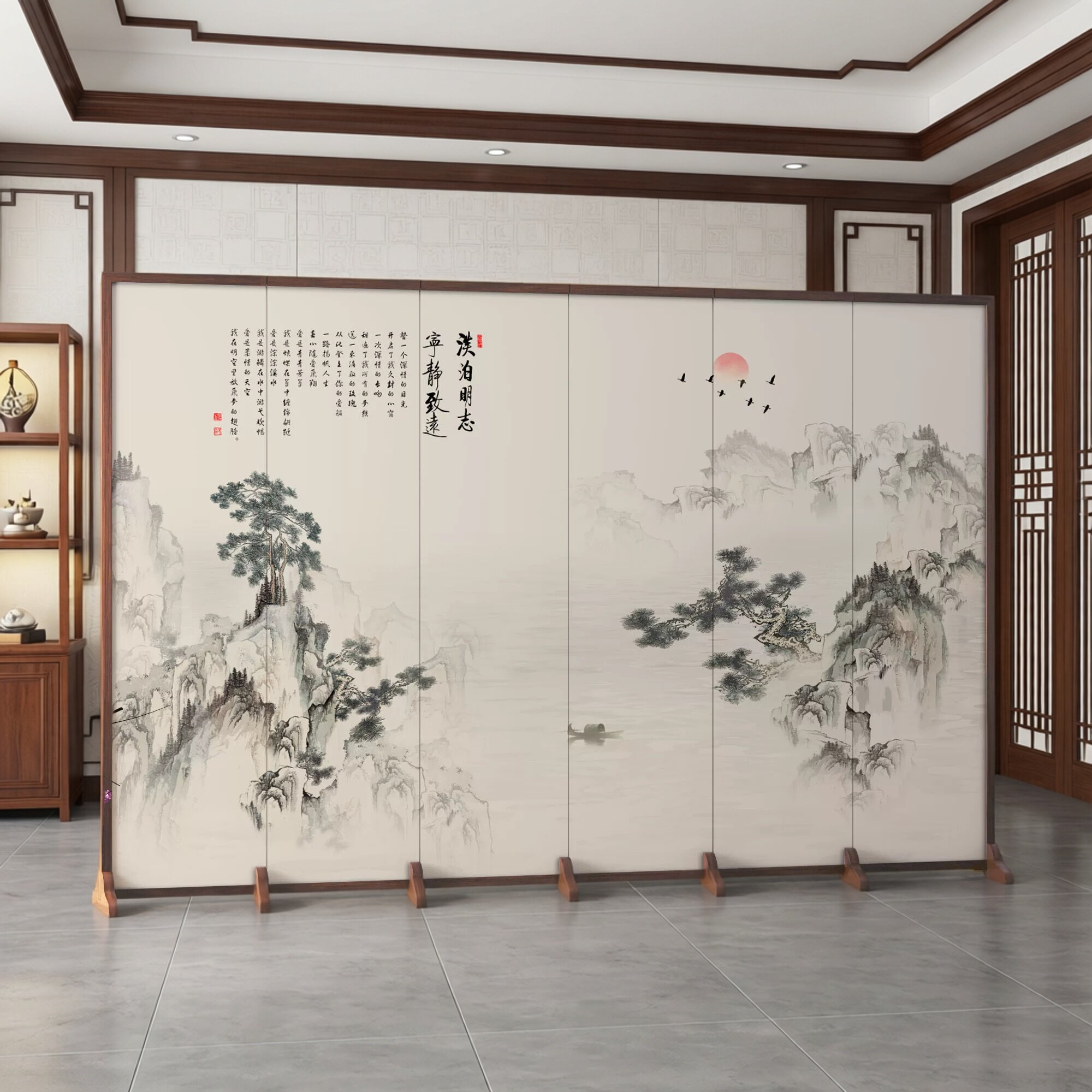 新中式移动折叠屏风玄关隔断