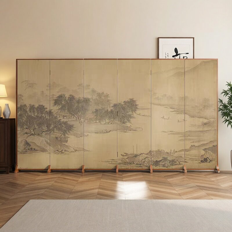 屏风折叠移动新中式客厅隔断办公酒店大堂茶室折屏F风景图