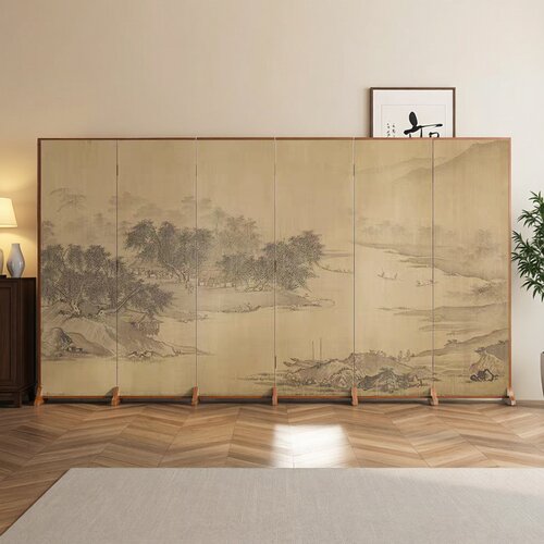 新中式风景折叠移动屏风隔断