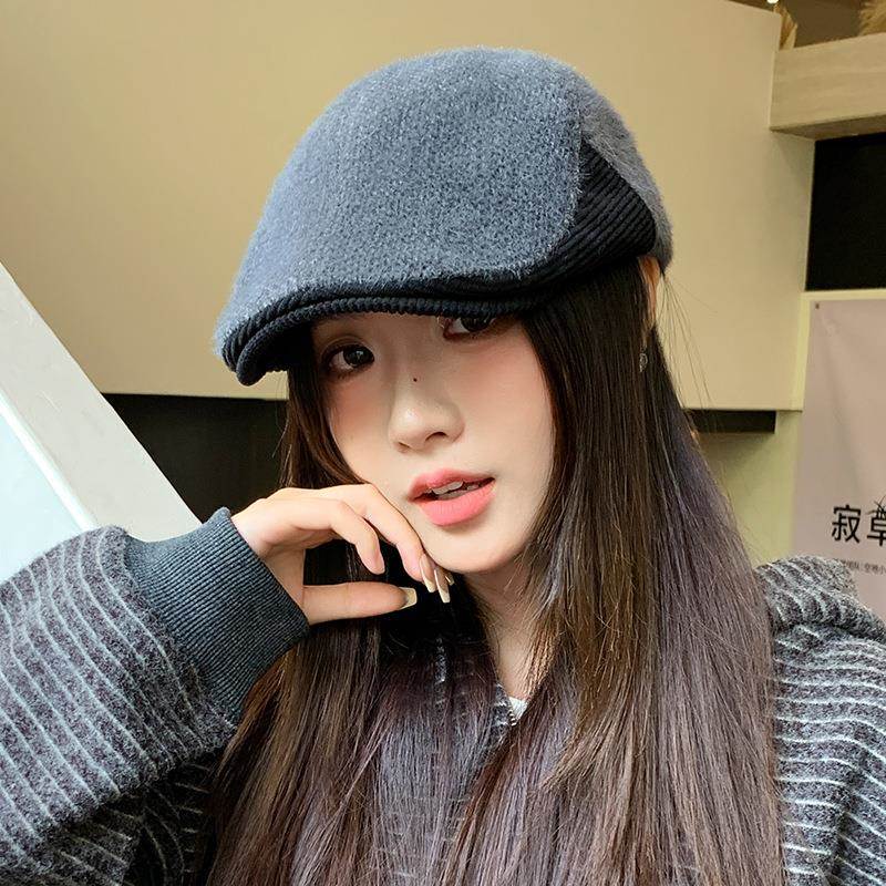 秋冬帽子女士前进帽英伦拼接薄款保暖鸭舌帽文艺青年画家报童