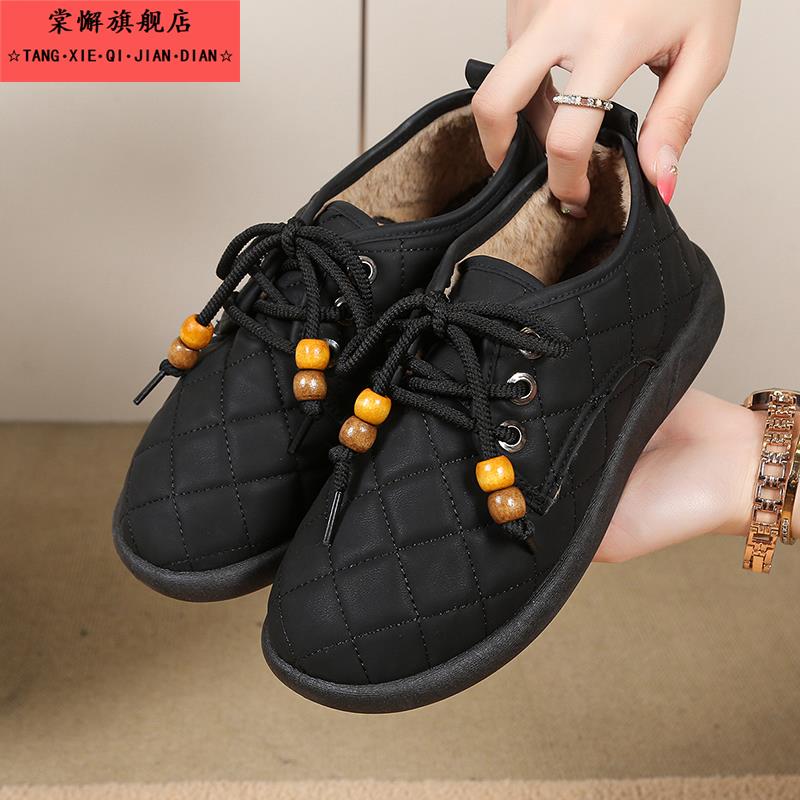 软底系带加厚保暖面包鞋女2025年秋冬新款加绒棉鞋休闲百搭雪地靴