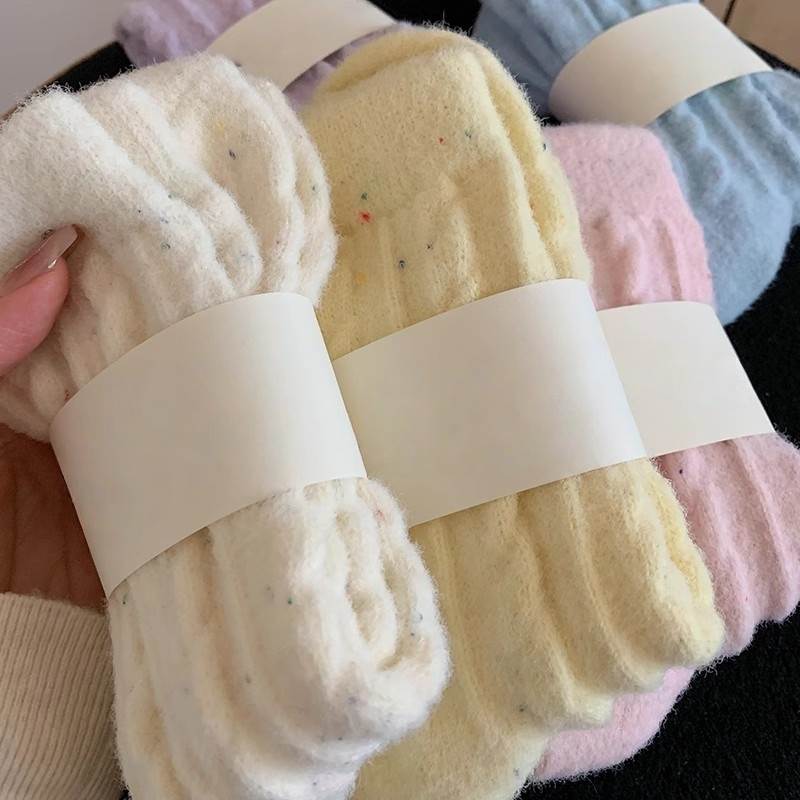 毛绒保暖袜子女秋冬款加厚加绒澳绒睡眠居家地板纯色麻花冬天长袜