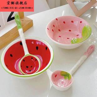 西瓜碗自带硼砂网红碗创意个性做泥材料学生好看沙拉水果餐具
