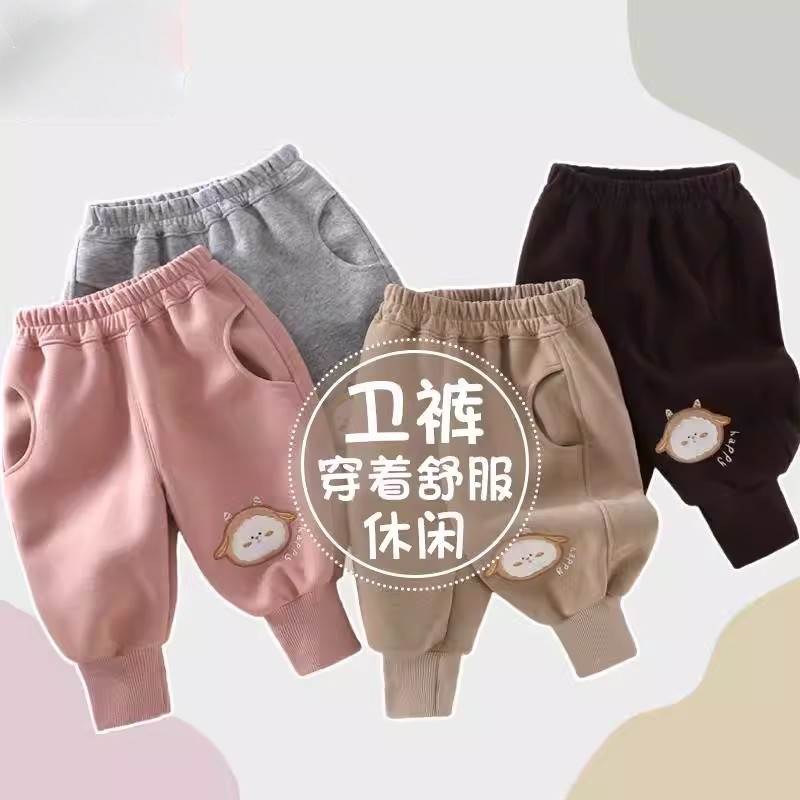 儿童加绒卫裤秋冬男孩休闲运动裤小童保暖卫裤男女童时尚卡通卫裤
