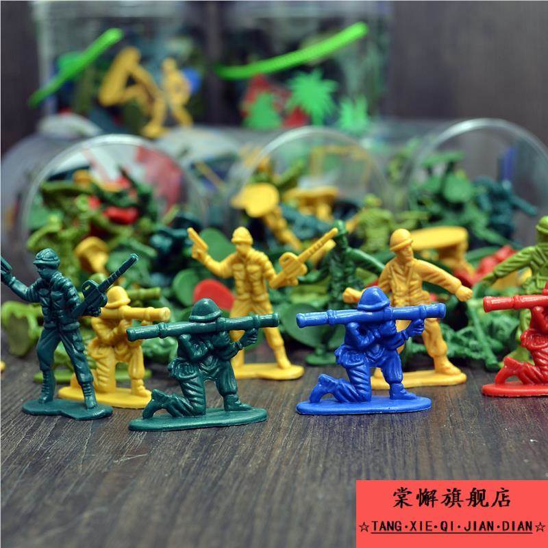 儿童二战小兵人士兵玩具模型套装 塑料军事打仗小人武器沙盘场景