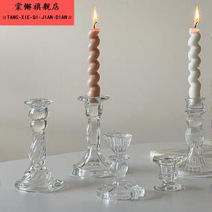 法式北欧式覆古水晶蜡烛台玻璃浪漫烛光晚餐婚庆拍摄道具INS风格