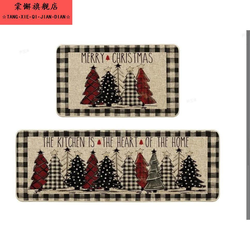 TEMU圣诞节长条厨房垫平安夜装饰防滑地垫家用入户耐脏门垫