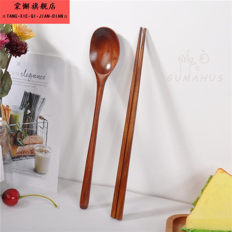 吃播新款同款勺子筷子套装木制日式餐具饭勺长柄木勺木汤匙两件套