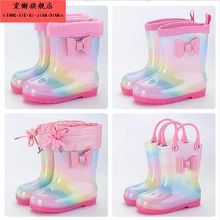 儿童雨鞋 女款 男女童幼儿园防滑小孩雨靴可爱公主宝宝彩虹加绒胶鞋