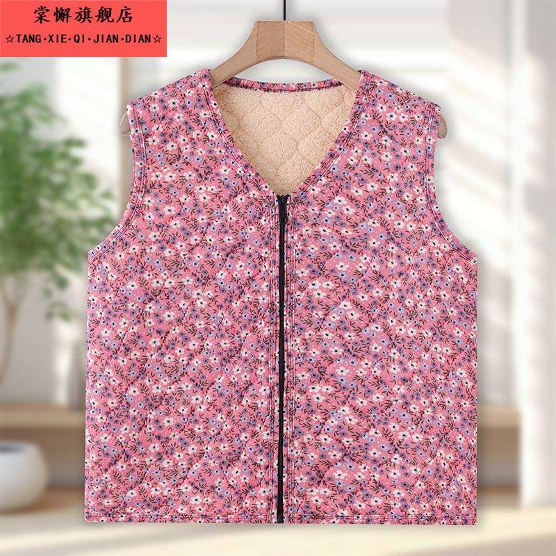 中老年冬季马夹女妈妈加绒加厚宽松保暖坎肩老太太棉马甲加厚保暖