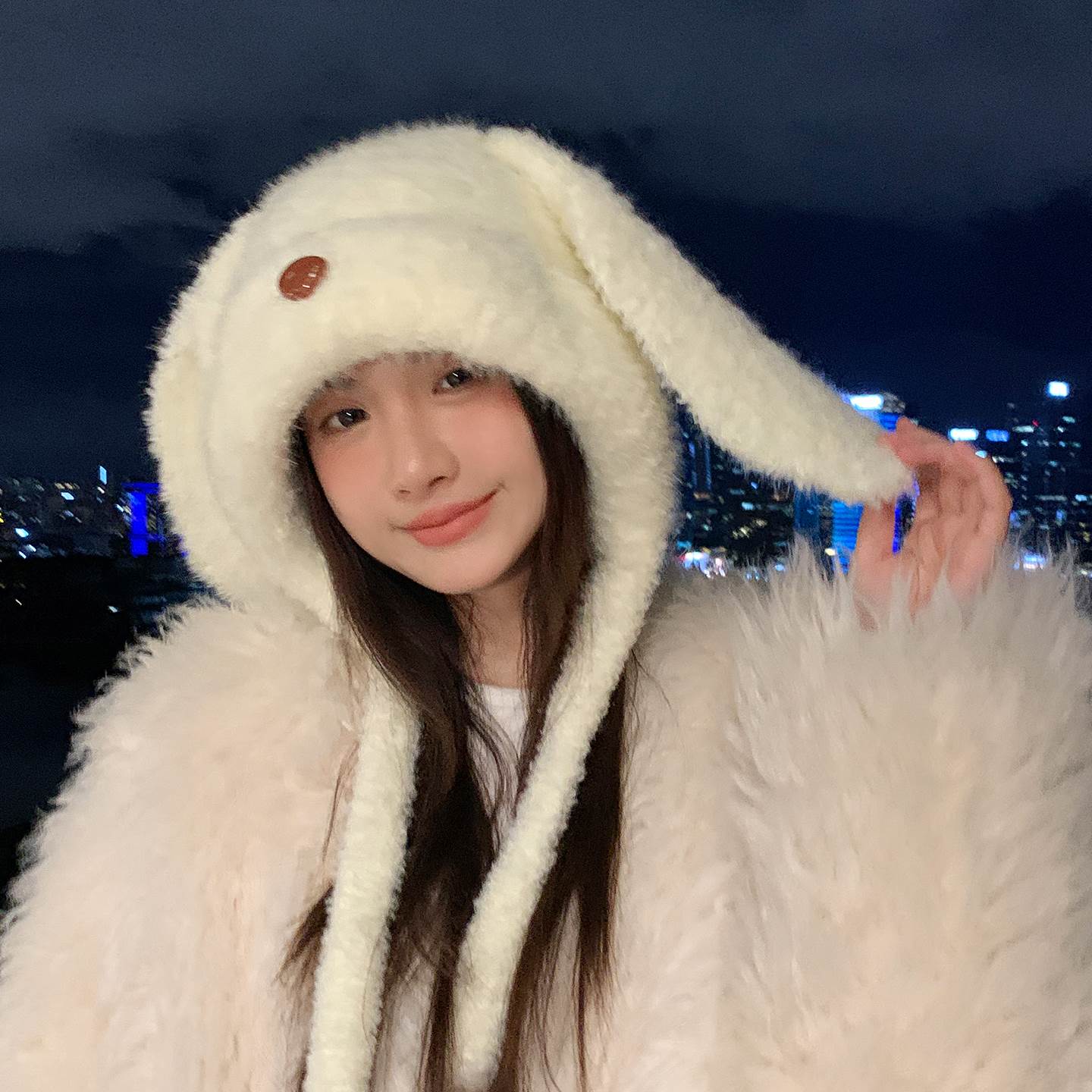 兔子耳朵毛绒帽子女款秋冬季可爱毛茸茸保暖防风帽冬天护耳雷锋帽