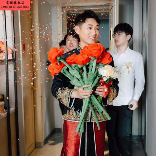 接亲一路生花文明堵门游戏道具超大玫瑰花仿真款花束成品婚庆用品