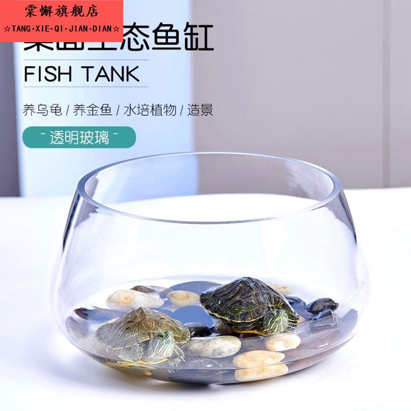 鱼缸玻璃圆形办公桌迷你桌面乌龟缸家用小鱼创意透明小型绿萝水培