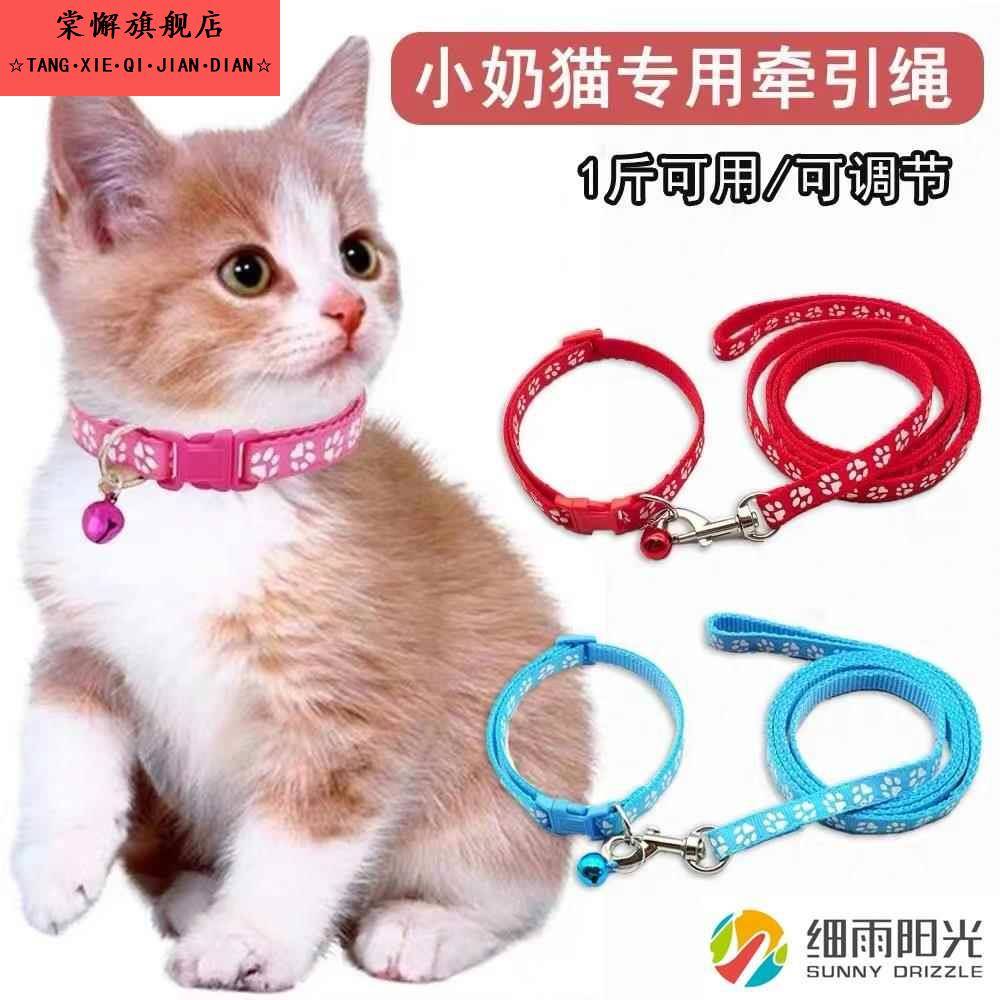 猫咪小奶猫专用项圈外出溜猫防挣脱牵引绳幼猫套脖铃铛可调节绳子