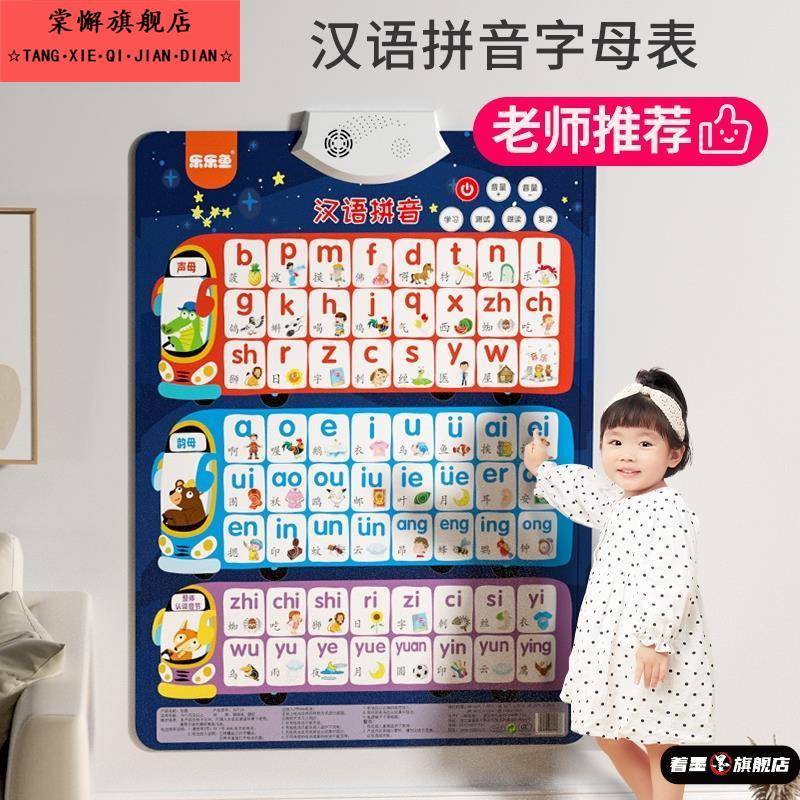 全套小学生aoe单覆韵母拼音有声挂图发声26个英文字母表发音墙贴