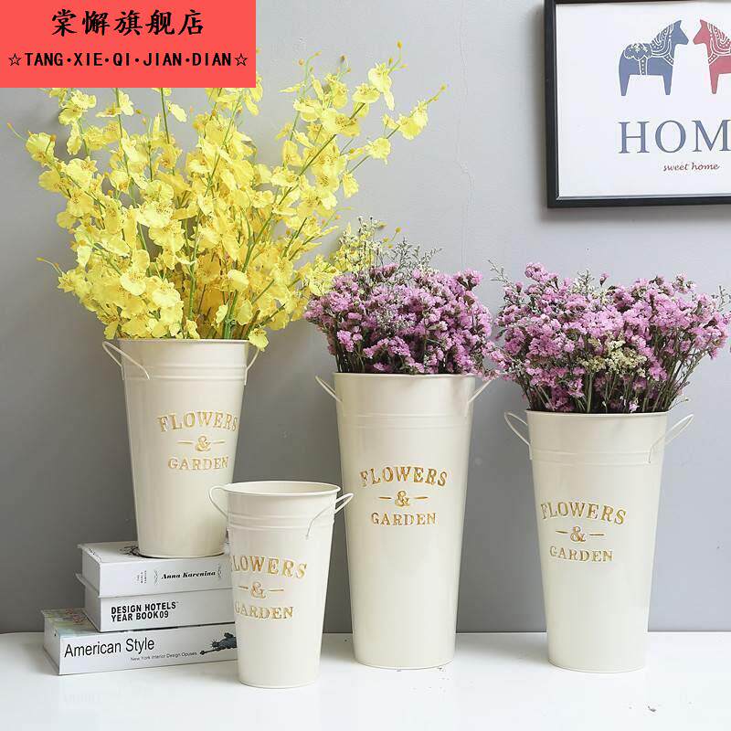 北欧风家用醒花桶花店鲜花花桶装饰铁皮桶插花深水养花铁桶大花瓶