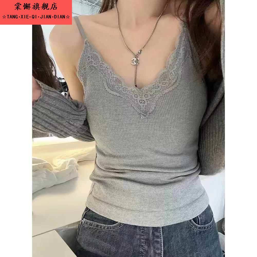 韩版纯欲蕾丝吊带美背背心固定杯带胸垫裹胸外穿打底短款抹胸上衣