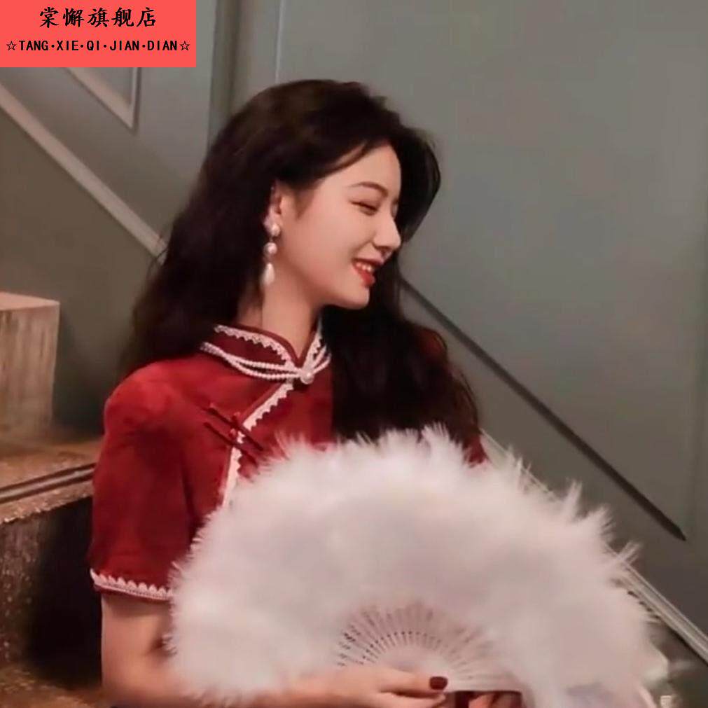 夜上海舞蹈扇子家用旗袍毛绒民国古风毛毛扇白色鹅毛摺扇拍照道具