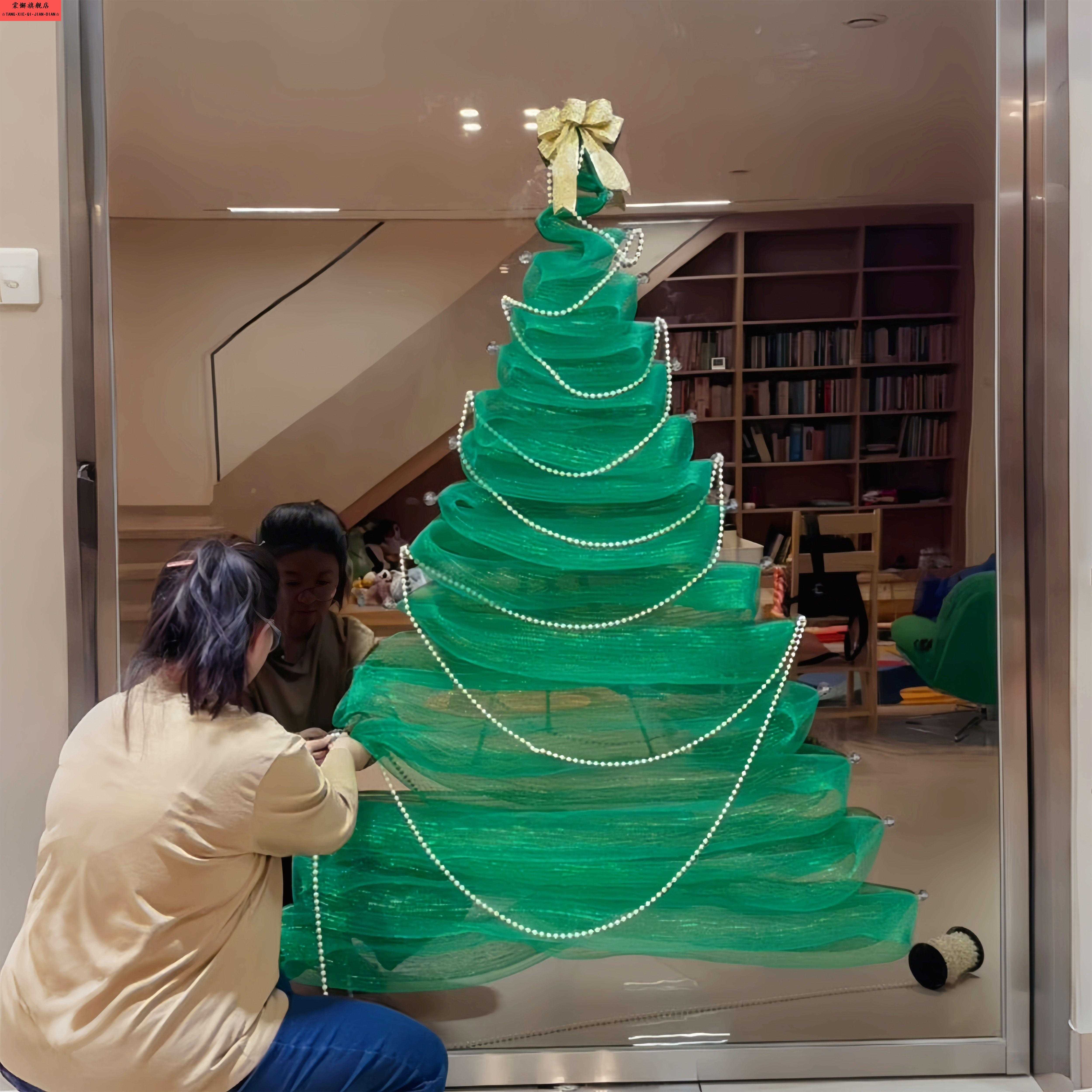 圣诞节装饰diy玻璃家用圣诞树橱窗店铺落地窗氛围感居家场景布置
