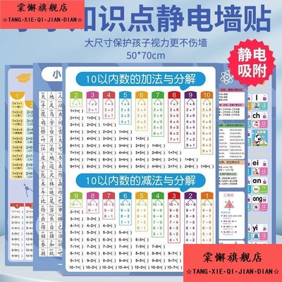 幼小衔接静电吸附挂图儿童认生字小学公式乘法口诀加减法拼音墙贴