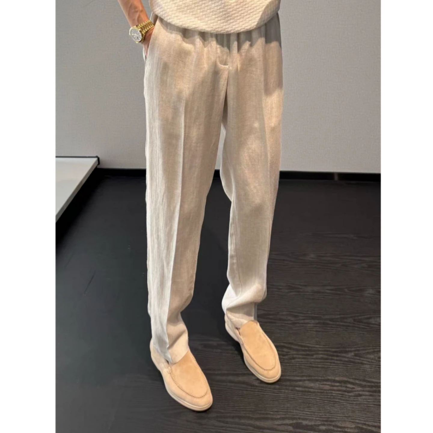 夏季男士松弛感百搭时尚宽松直筒裤简约百搭复古老钱风商务休闲裤