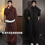 冬季新品彩织休闲套装潮流痞帅男士加绒连帽开衫卫衣休闲裤两件套