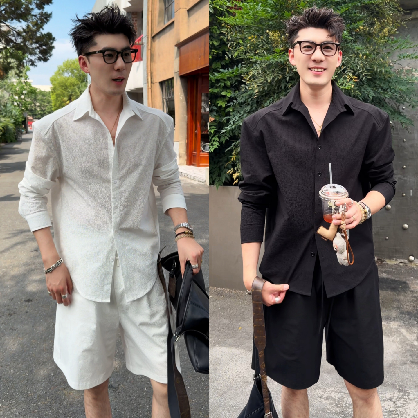 夏季男士轻薄透气时尚松弛感套装