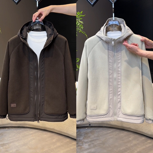 【极简风】男士轻奢时尚简约摇粒绒连帽外套秋季新款保暖夹克外套