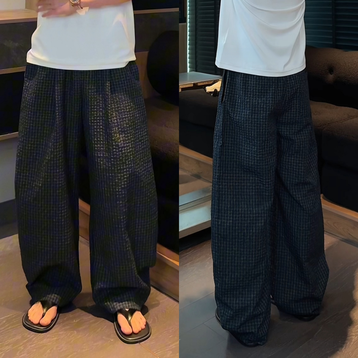 夏季精致韩风格子休闲裤男士