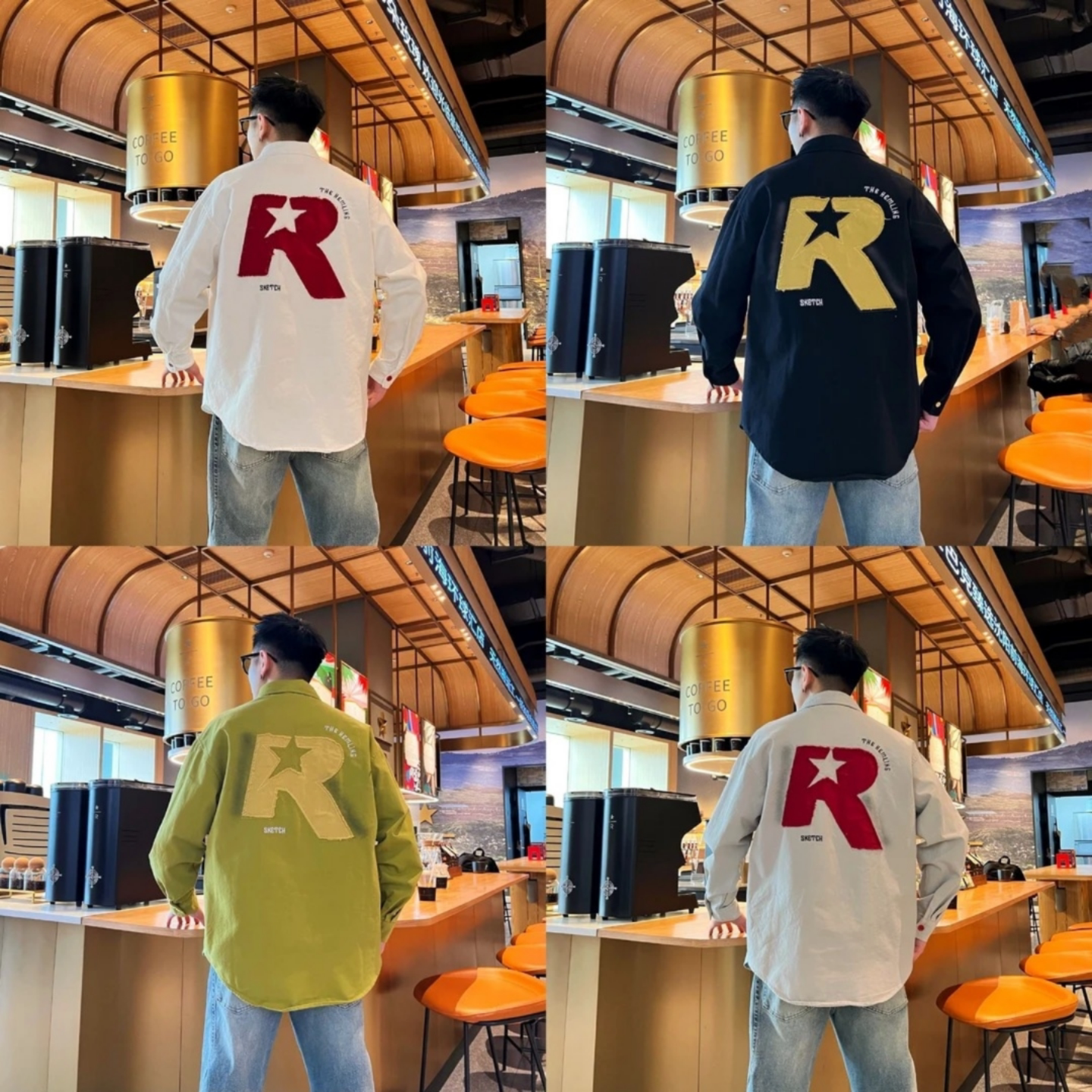 春季新品百搭时尚美式休闲字母贴布设计潮流个性男士长袖衬衫外套