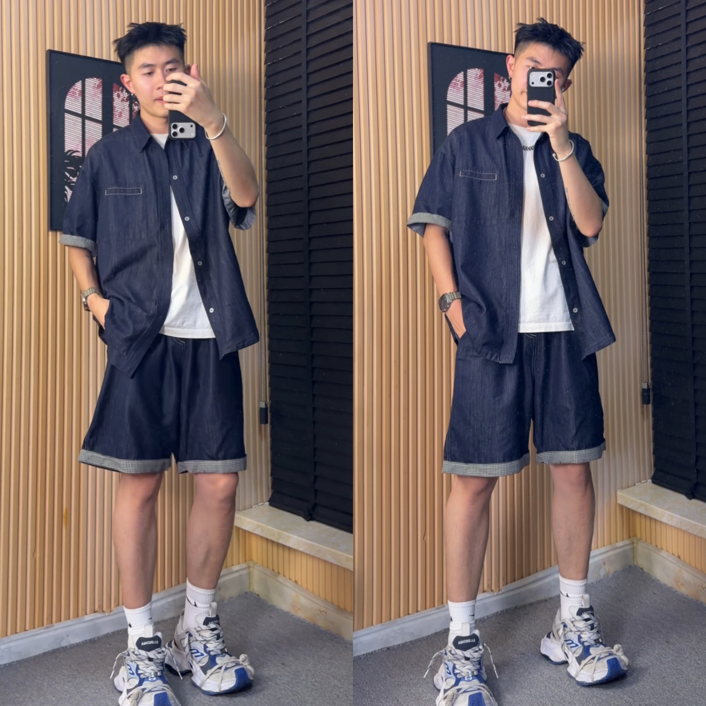 夏季上新个性时尚痞帅小众男休闲两件套牛仔潮流舒适日常百搭套装