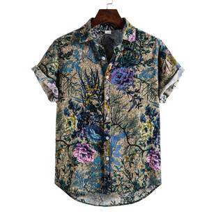 Cotton Linen printed shirts summer men blouse
