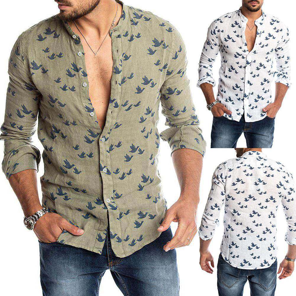 Spring Autumn Casual Men Print Buttons Long Sleeve