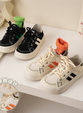 【德训流苏鞋】儿童潮流板鞋春秋新男女童魔术贴帆布241017