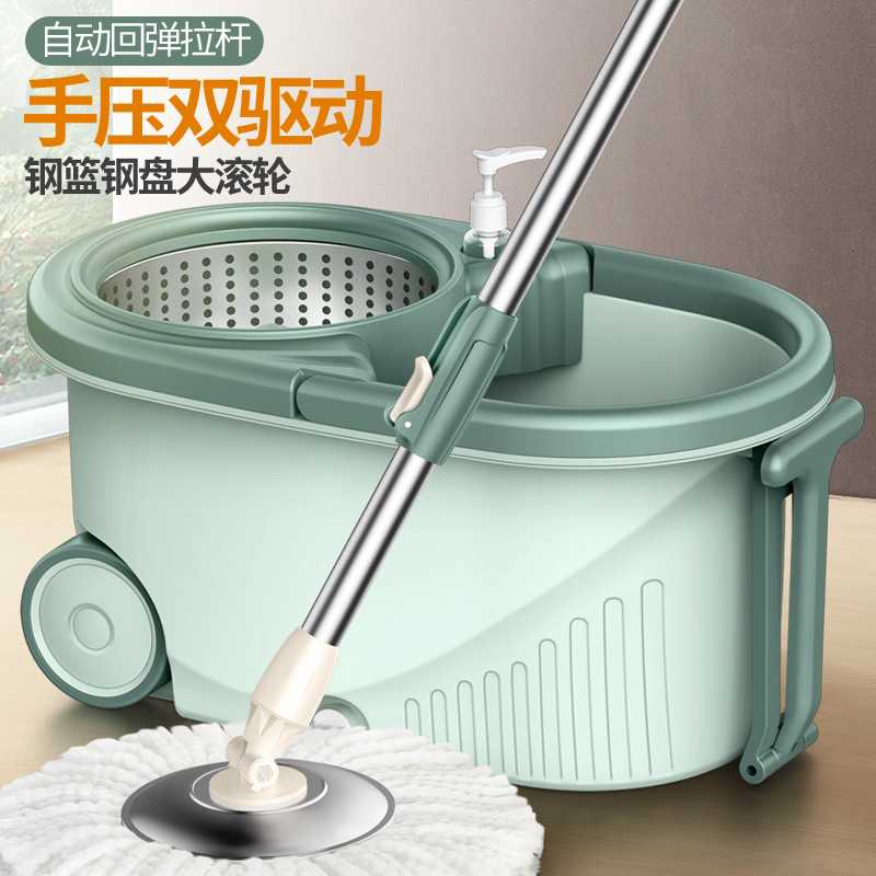 新款旋转轮子免手洗拖把套装自动