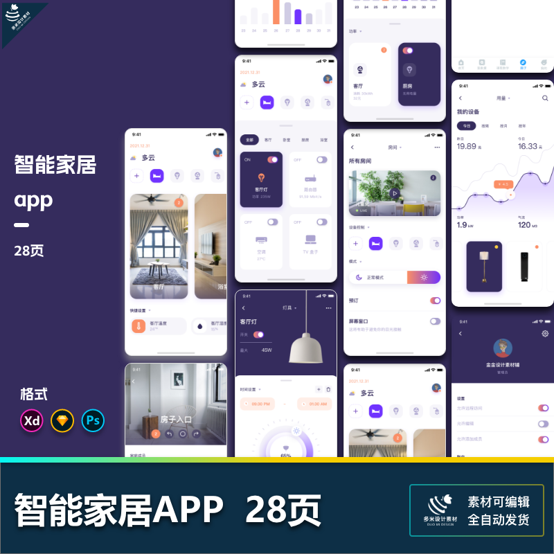 智能家居家电全套控制物联网app小程序UI设计界面xd/sketch/psd