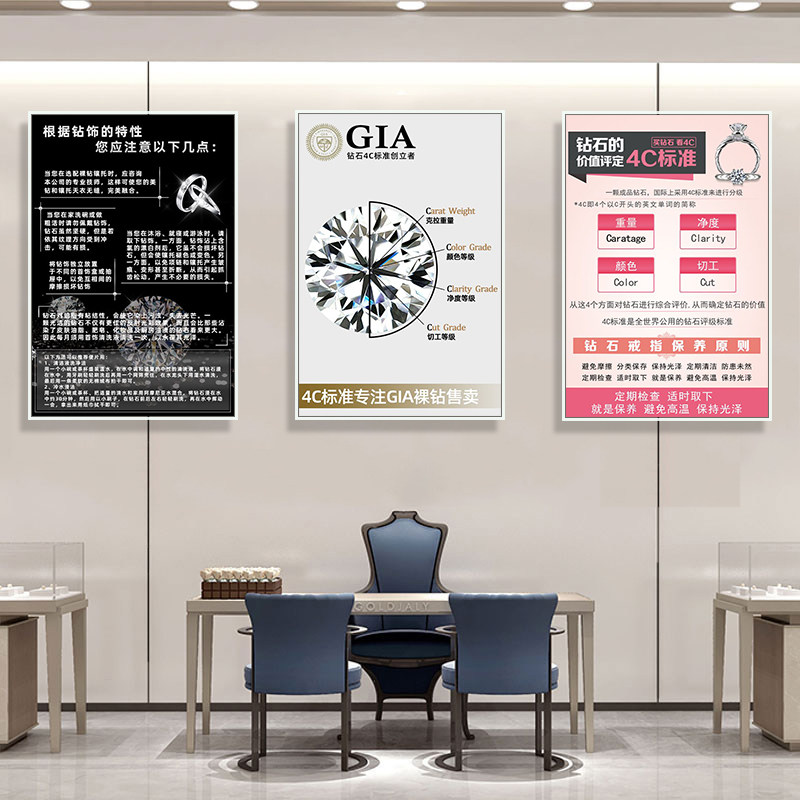 钻石4c标准图展示装饰画裸钻珠宝店首饰店背景墙挂画加工定制海报