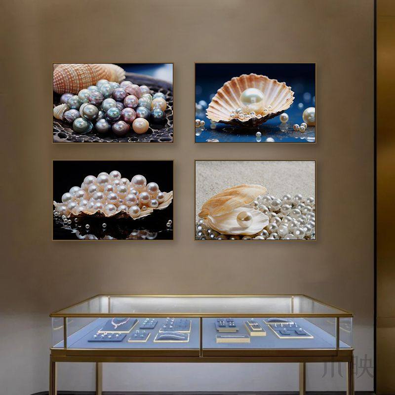 珍珠装饰画高级定制珠宝首饰店墙面挂画奢侈品专柜项链展示壁画