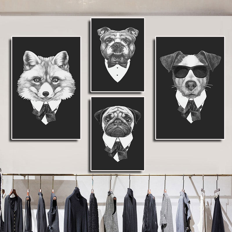 西装店装饰画男装店礼服定制设计工作室墙面挂画服装店动物壁画