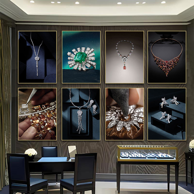 珠宝店装饰画翡翠钻石项链设计工作室挂画奢侈品首饰店展柜壁画