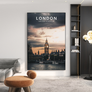 英国纽约建筑挂画客厅餐厅伦敦桥大笨钟装饰画高级会所房间壁画