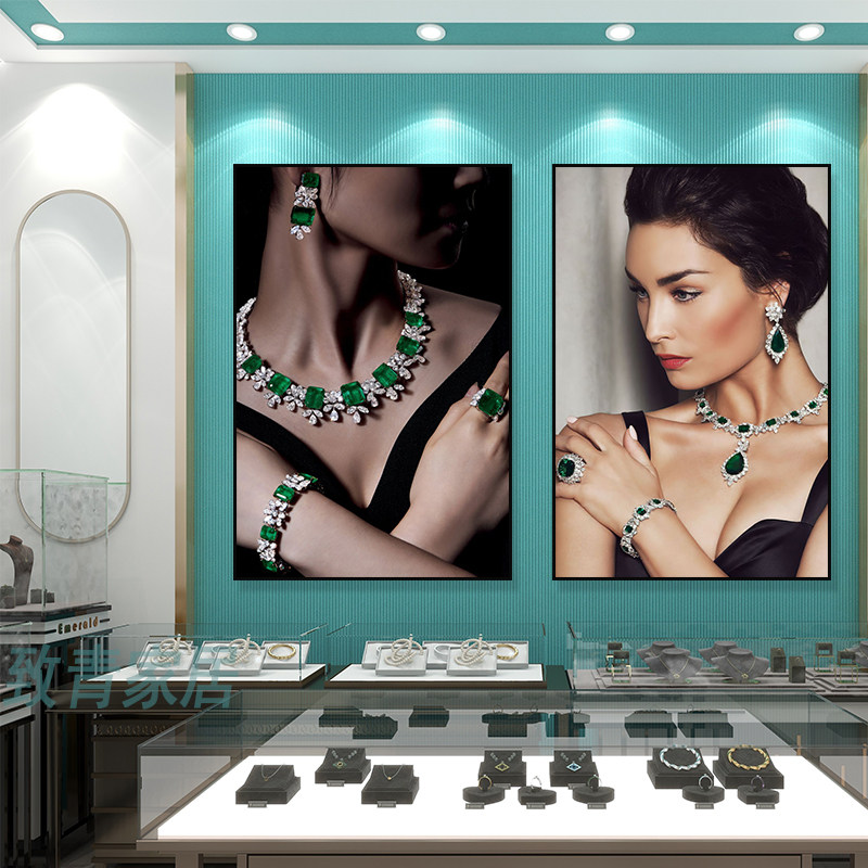 饰品模特人物挂画珠宝店翡翠首饰奢侈品店墙面装饰画项链耳环壁画