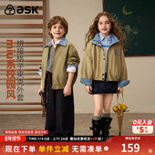 男女童休闲翻领夹克拼接工装 ask儿童春季 外套2026新款 上衣学院风