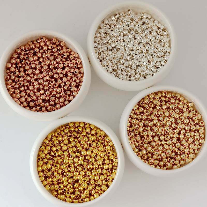 光面圆珠14k包金保色金珠玫瑰金银珠18k隔珠散珠手链项链饰品配件