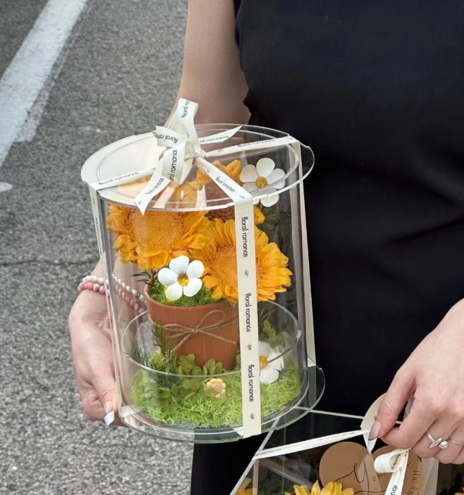亚克力花盒圆筒情人节春节插花鲜花盒插鲜花盒抱抱筒花艺礼品盒