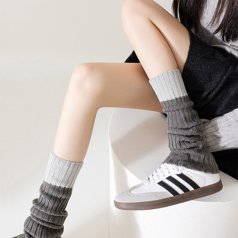 腿套女款堆堆袜粗线小腿袜子中筒袜薄款JK白色秋冬毛线针织袜套