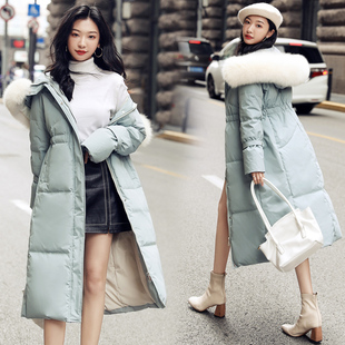 羽绒服长款现货收腰显瘦时尚气质大狐狸毛百搭保暖羽绒服女白鸭绒